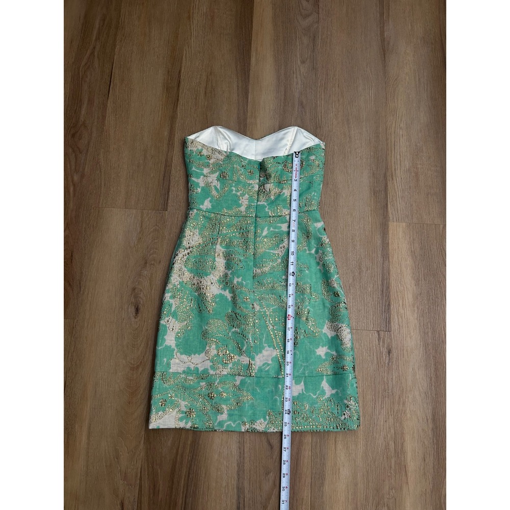 Vtg Milly New York Strapless Metallic Floral Brocade Cocktail Dress Green Gold 0 - Picture 9 of 9